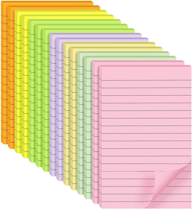 vipstar (15 Pads) Lined Sticky Notes 4x6 in Post, 7 Pastel Colors with Lines Self-Stick Note Pad it, Strong Adhesive, Big Rectangular Sticky Pads for Office, Home, School, Meeting - Image 1